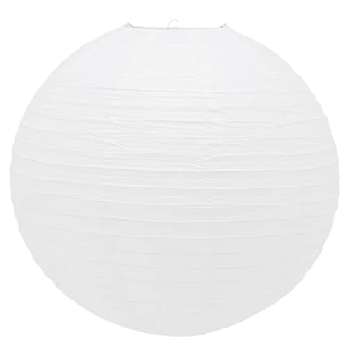 Image of 50cm Round White Paper Light Shade Lantern | Classic Bamboo Style Ribbed Paper Lampshade | Large Circle Ceiling Lightshade