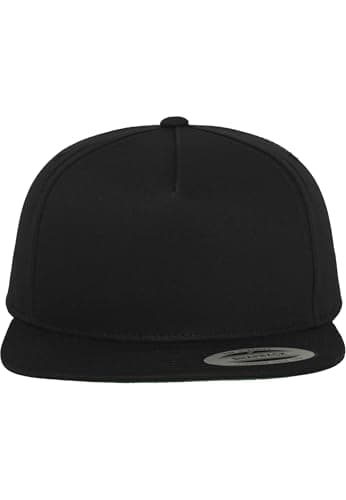 Image of FLEXFIT Snapback Hat, Classic Snapback Hat with 5-Panel, Classic Snapback Baseball Cap with Buckram Front Lining, 5 Panel Cap, Cotton Twill Material, Headwear, Colour: Black, Unisex, One Size