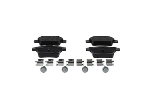 Image of Bosch BP986 - Brake Pads Car Rear Axle - Bosch Quality - Reduced Noise and Dust - ECE-R90 Certified - Copper-Free - 1 Set of 4 Pads - With Accessories