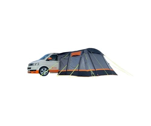 Image of OLPRO Loopo Breeze v2 Charcoal & Orange Inflatable Driveaway Campervan Awning 3.1m x 3.9m with canopy poles, sewn in groundsheet, vehicle height 190-250cm, perfect for families