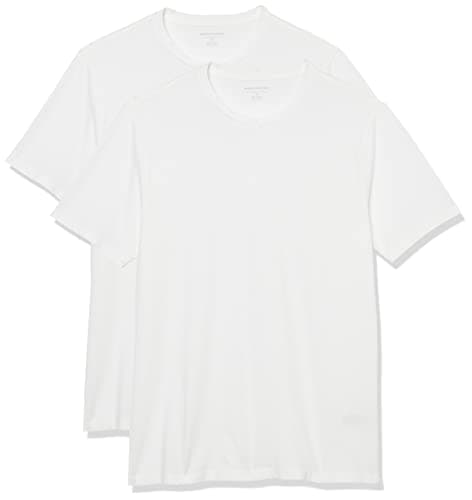 Image of Amazon Essentials Men's T-Shirt Slim-Fit Short-Sleeve Crewneck, Pack of 2, White, L