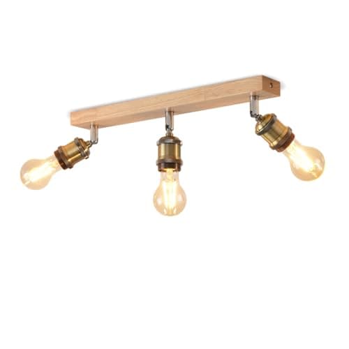 Image of LVWIT Retro Ceiling Light Fitting,3 Way Wood Kitchen Ceiling Lights,Bedroom Lights Ceilings E27,Adjustable Golden Ceiling Light,Spotlight Bar Lighting,Living Room Lighting (NO Bulbs)
