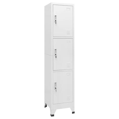 Image of SooIarix Locker Cabinet with 3 Compartments, Robust Metal Locker 38 x 45 x 180 cm, Lockable for Office, Changing Room, School, Grey