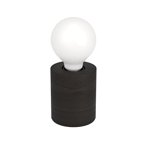 Image of EGLO Bedside lamp Turialdo 1, Decorative Side Table Light, Cylindrical Living Room and Bedroom Lighting Made of matt Black Wood, FSC100HB, E27 Socket