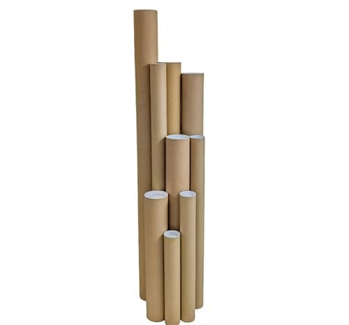 Image of Packaging Now 25 x A2 450mm x 76mm 1.5mm Premium Cardboard Postal Tubes with End Caps for Mailing & Storage - Ideal for Posters, Maps, Blueprints, Artwork & Large Documents