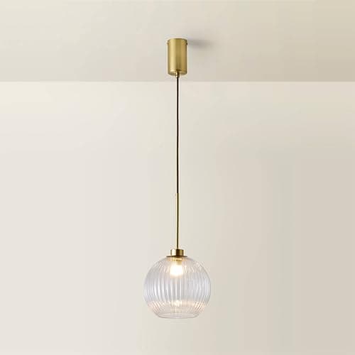 Image of ValueLights | Maddison Clear Ribbed Glass Shade Brushed Gold Ceiling Pendant Light | Shades, Home Décor & Improvement Essential | Includes Full Wired Fitting