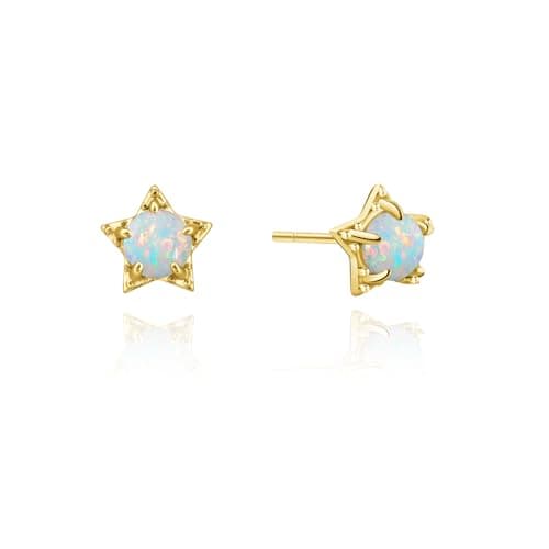 Image of Weviway 14K Gold Plated Star Earrings Opal Earrings for Women October Birthstone Jewellery Small Stud Earrings Birthday Gifts
