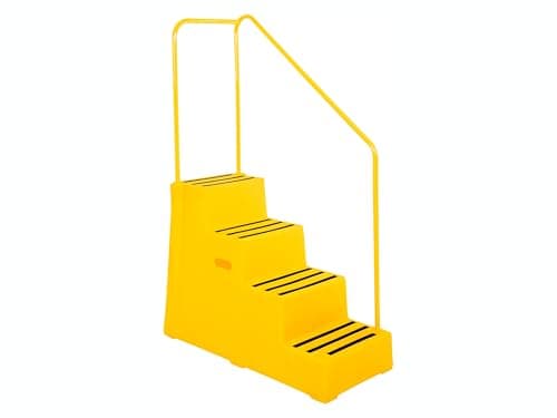 Image of The Workplace Depot 4-Step Plastic Step, Yellow Polyethylene with Slip-Resistant Treads, 260 kg Capacity, Optional Handrail Compatible, Compact Office & Warehouse Access Step (Steps with Handrail)