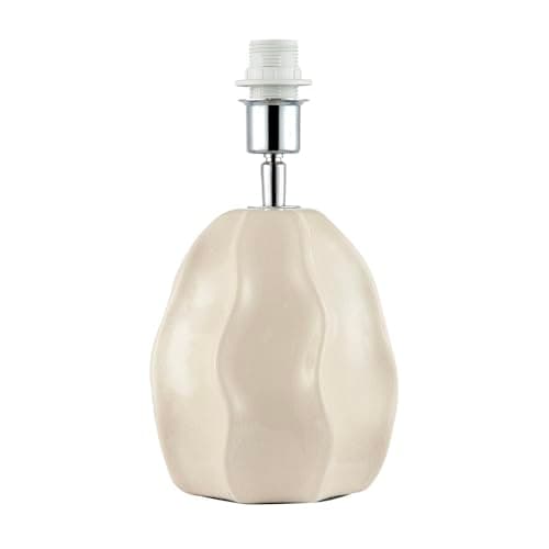 Image of Happy Homewares Stylish Cream Gloss Ceramic Ripple Effect Table Lamp Base with Crackle Design | Chrome Plated Lamp Holder | 25cm x 15cm