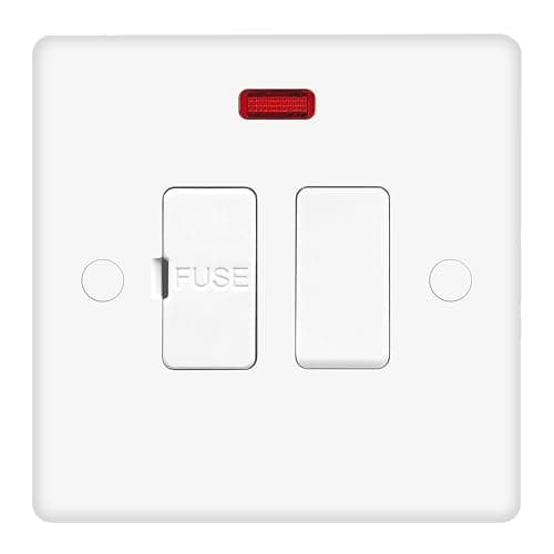 Image of EVOGES Vector 13A Switched Fused Connection Unit with Neon Indicator, White, UK FCU Spur Switch, Screw Caps Included
