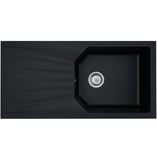 Image of Liquida AGV100BL 1.0 Bowl Composite Reversible Black Kitchen Sink & Waste Kit