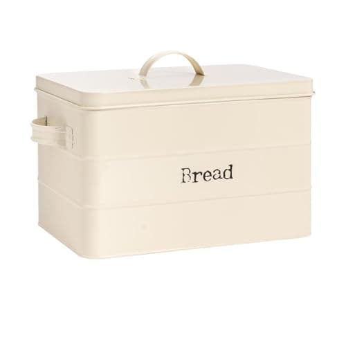 Image of Harbour Housewares Metal Bread Bin - Cream - Vintage Retro Bread Tin Canister Storage Jar Kitchen Caddy Food Storage Box Container with Tight Fit Lid for Kitchen Organisation & Home Décor