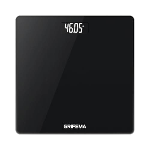 Image of GRIFEMA GA2001-1 Digital Scales for Body Weight, Weighing Bathroom Scales, LCD Display and Step-On Technology, 150kg/330lb, 26x26cm, Batteries Included, Black