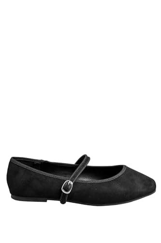 Image of Yours - Faux Suede Mary Jane Ballerina Pumps in Extra Wide Eee Fit - Women's Black