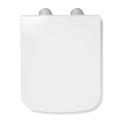 Image of Croydex Leven Square Toilet Seat Soft Close - Quick Release Button for Easy Cleaning and Adjustable Hinges with Top and Bottom Fixings Included, Antibacterial Durable Seat (White)