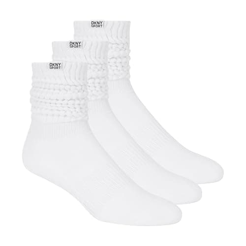 Image of DKNY Women's 3 Pack Slouch Crew Socks, White Traditional, 8-10 UK
