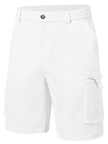 Image of YuKaiChen Men's Cargo Short Combat Shorts Twill Summer Casual Shorts with Multi Pockets and Zip Fly Size 34 White
