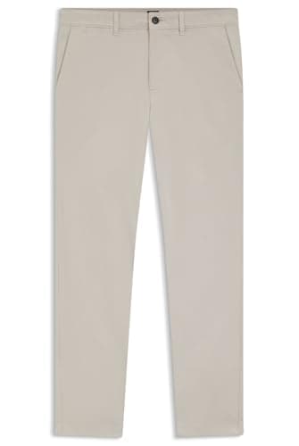 Image of BOSS Men's Chino Regular 1 Regular Fit Trousers Made of Elastic Cotton Satin, Grey 07 0, 33 W/32 L