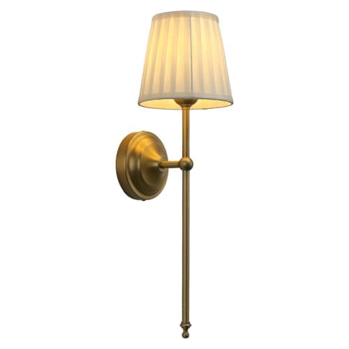 Image of JIMUBEAM Antique Finish Wall Light Sconce Fixture with Pleated Beige Fabric Shade, Vintage Indoor 1-Light Wall Mounted Lamp for Hallway Bedroom Bedside Nightstand Light