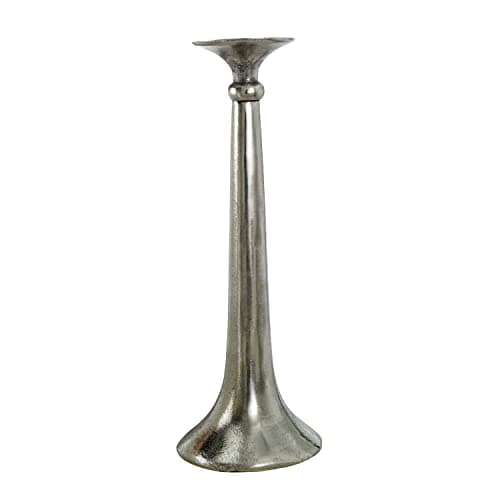 Image of HOMESCAPES - Silver Skirt Candlestick - 44 cm (17 in) Tall - 100% Aluminium - Distressed Antique Finish - Decorative Candle Holder