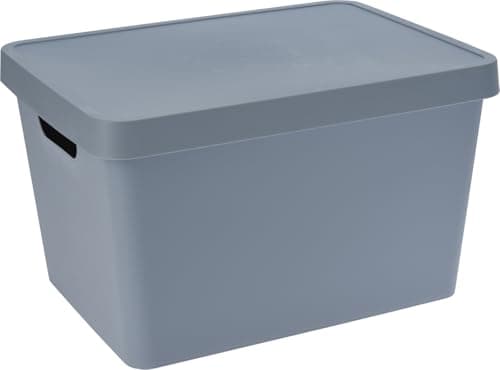 Image of Muddy Hands Plastic Storage Box with Lid Home Kitchen Bedroom Bathroom Office Stackable Lidded Basket Container (Light Grey, 17 Litre)