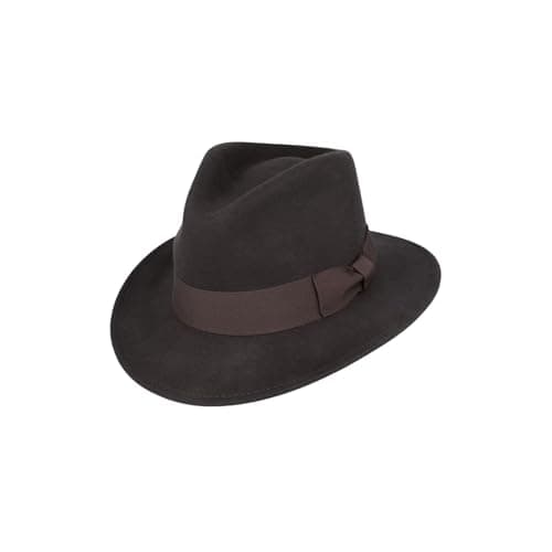 Image of Novella Noori Indiana Jones Style Fedora Hat - Pure Wool Felt Wide Brim Fedora Hat for Men and Women - Crushable, Water-Resistant Vintage Wool Flet Fedoras - (Brown, UK, Alpha, L)