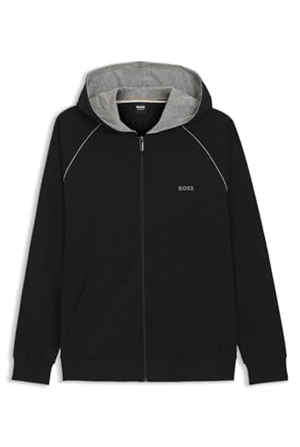 Image of BOSS Mens Mix&Match Jacket H Embroidered-Logo Zip-up Hoodie in Stretch Cotton