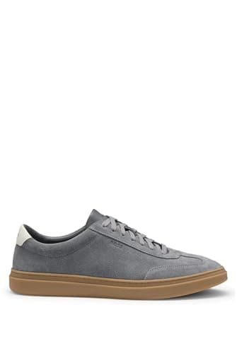 Image of BOSS Men's Kieran Tenn Suede Trainers with Rubber Soles, Size, Medium Grey, 12 UK