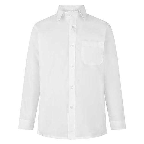 Image of L S U Boys Dress School Shirts Short Sleeve Long Sleeve in Blue & White Colour (11-12 Years (13.5" Collar Size), White Long Sleeve)