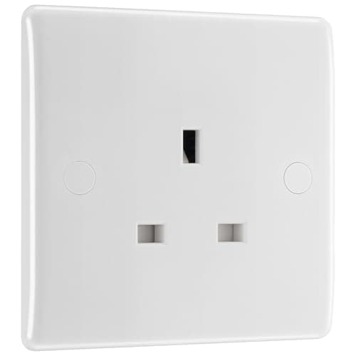 Image of BG Electrical Single Unswitched Power Plug Wall Socket, Round Edge, Nexus 800 Series, White Moulded, 13A, 823