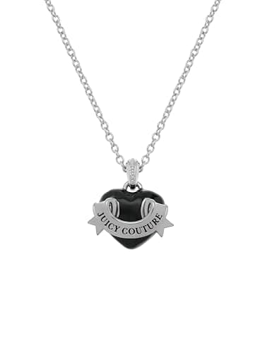 Image of Juicy Couture Enamel Icon Heart Pendant Necklace for Women (Silver/Black)