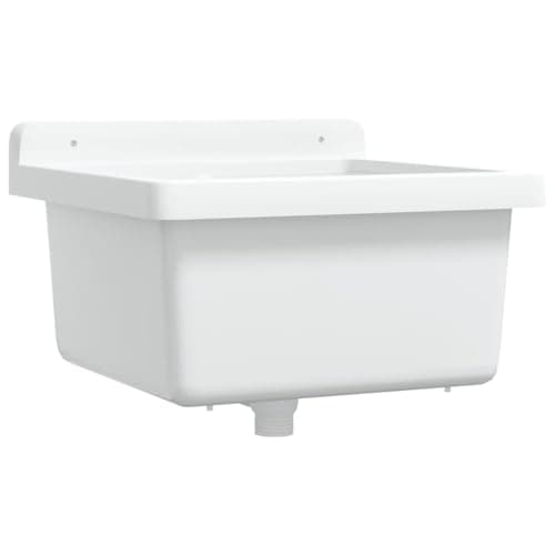 Image of vidaXL Wall-Mounted Sink Washbasin-White 40x40x24cm Resin, Outdoor/Indoor Utility Basin with Overflow Hole, Easy Install