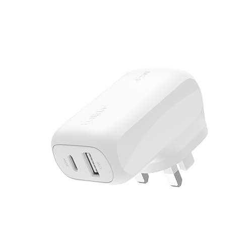 Image of Belkin BoostCharge 42W Dual Port Wall Charger, USB-C + USB-A Charger Fast Charging for Apple iPhone 17, iPhone Air, 16, 15, 14, Samsung Galaxy S25, Pixel 10, iPad, AirPods, Tablet & More - White