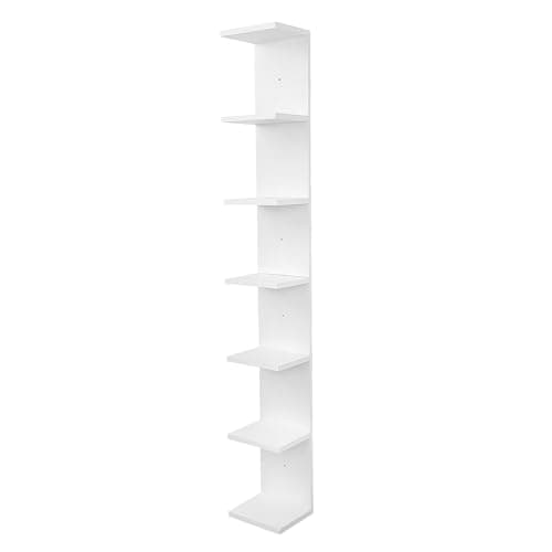 Image of PHOENANCEE Solid Wood, 7 Tier Wall Shelf Unit, Vertical Shelf,Organizer Tall Tower Design Decorative Wall Mount Shelving for Home, Bedroom,Office Decor, White