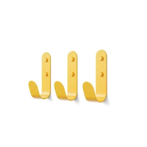 Image of The Hairpin Leg Co. [HLC Metal J Wall Hook. Chunky Modern Playful Coat Hook - [Yellow, 3 Pack]
