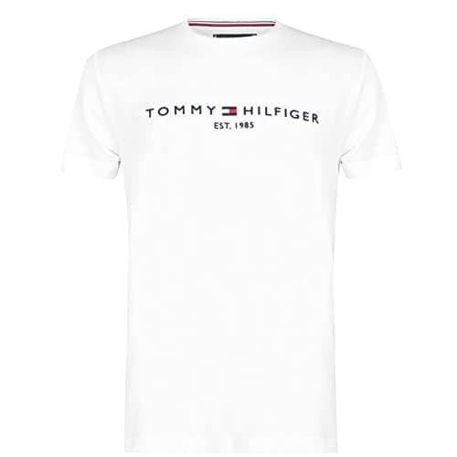 Image of Tommy Hilfiger Men’s Short Sleeve Round Neck Core Tommy Logo T-Shirt, White (Snow White), L