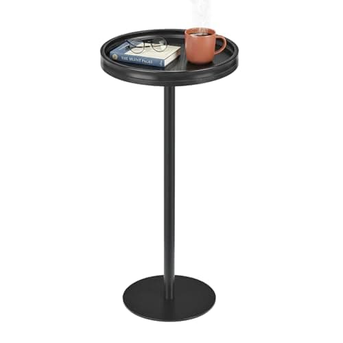 Image of ZEXVIDA Black Industrial Martini Table,Round Drink Table,Modern Pedestal Side Table with Black Wood Grain Tray Top, Weighted Metal Base End Table for Living Room,Small Spaces,Next to Sofa, 24.7" Tall
