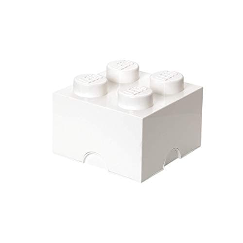 Image of LEGO Storage Brick 4 Knobs White - Stackable Plastic Storage Box with Lid for Kids and Adults Ideal Desk Organizer and Toy Box - 5.6L Capacity