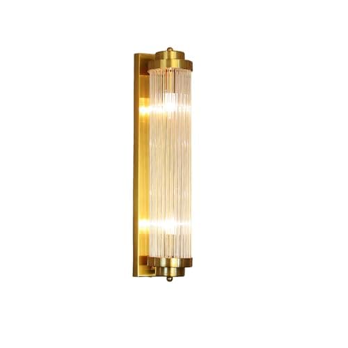 Image of NICRX Crystal Glass Wall Sconce 60×12cm 2-Light E14 Modern Gold Wall Lamp with Rotatable Twisted Shade Metal Wall Light for Bedroom Living Room Hallway Hotel Hardwired Indoor Lighting (Brass Gold)