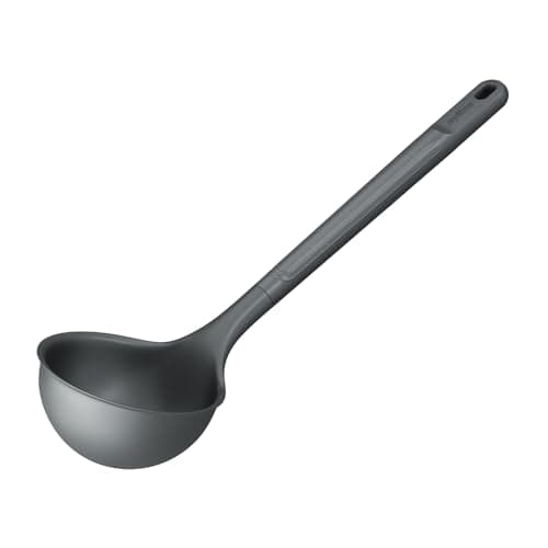 Image of Zyliss Large Ladle, Sustainable Wheat Straw/Nylon, Soup Spoon for Cooking and Serving with Heat Resistant Nylon Head, Beluga Grey, 31cm x 9cm, Dishwasher Safe