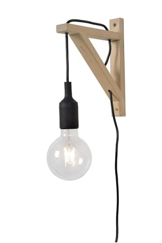 Image of Lucide Wall, E27, 60 W, Black, Light Wood