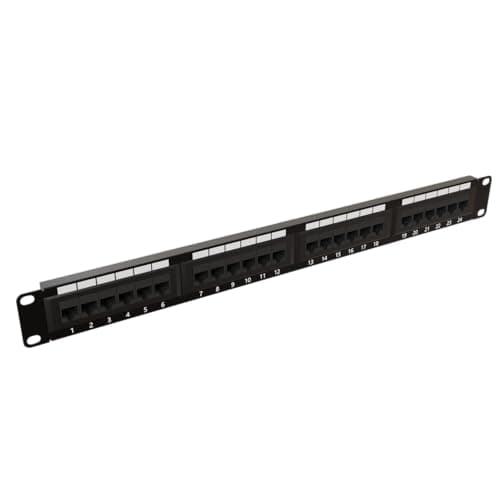 Image of rhinocables - CAT5e Network Patch Panel | 24-Port RJ45 Ethernet Hub | Easy 19" Rack Mount | Suitable for Office & Home Network Management | Supports CAT5e & CAT6, CAT5e, 24 Port