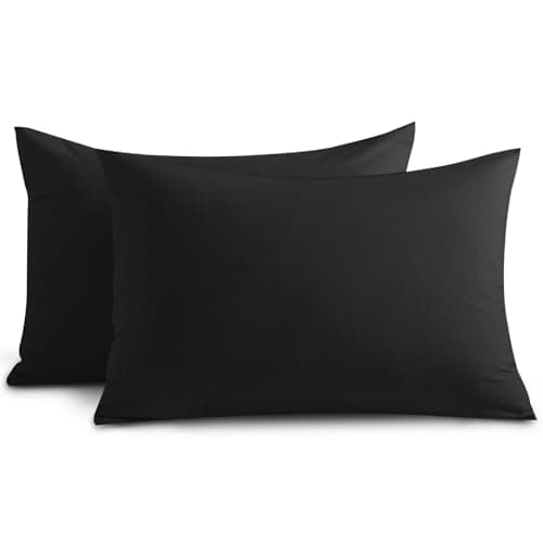 Image of Yorkshire Bedding Pillow Cases 2 Pack - Brushed Microfiber Housewife Pillowcase Hypoallergenic Pillow Cover Standard Size with Envelope Closure (Black, 50 x 75 cm)