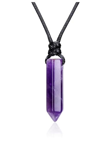 Image of JSDDE Natural Amethyst Crystal Necklace for Women Wen Reiki Healing Hexagonal Point Crystals Stone Pendant Necklaces Jewellery