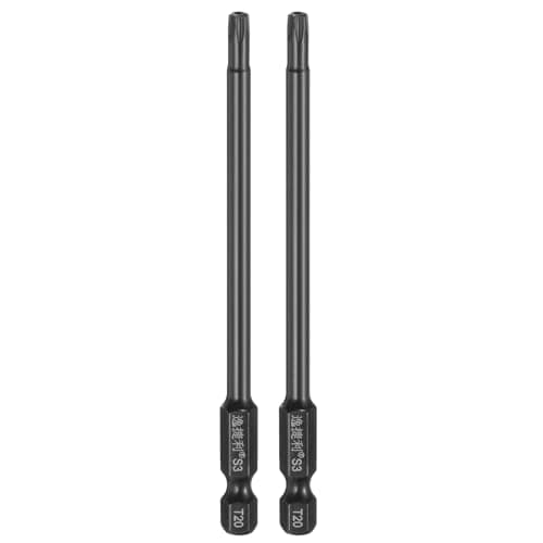 Image of sourcing map 2pcs T20 Security Torx Head Screwdriver Bit 1/4" Hex Shank 4" (100mm) Long Magnetic Tamper Proof 6 Point Star Screw Driver Drill Bit S3 Steel Mirror Polished Power Tool with Hole