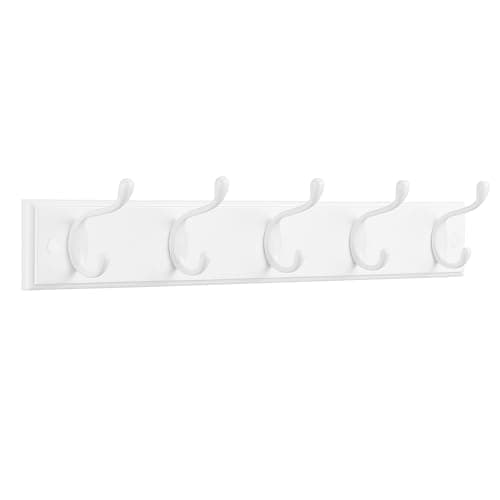 Image of SONGMICS Coat Rack,Wall-Mounted Coat Rack, 5 Dual Metal Hooks, for Coats, Bags, Keys, in The Entryway, Bedroom, Living Room, Pre-Assembled, Cloud White LHR235W01