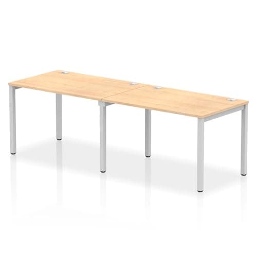 Image of Mr Office Impulse Single Row Bench Desk - 800mm deep, Silver Frame, 2 Person, Maple, 2400