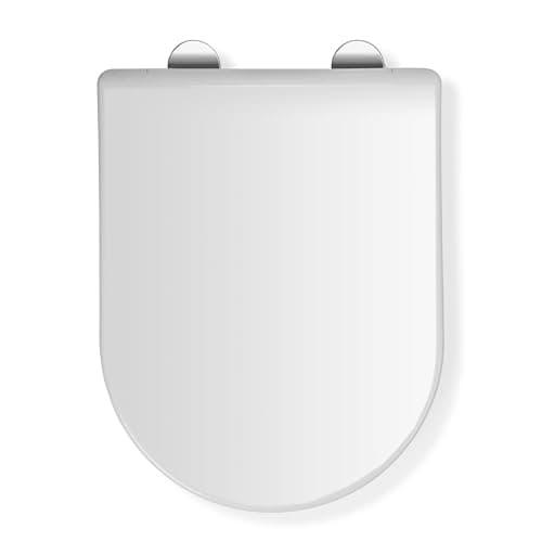 Image of Croydex Malo Flexi-Fix Long D Shape Toilet Seat - Soft Close & Quick Release Button for Easy Cleaning, Adjustable Hinges with Top and Bottom Fixings Included and Antibacterial Treated Surface (White)