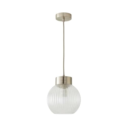 Image of ValueLights | Maddison Ribbed Glass Shade Brushed Chrome Capped Ceiling Pendant Light and Bulb | Shades, Home Décor & Improvement Essential | Light Bulb Included | Includes Full Wired Fitting