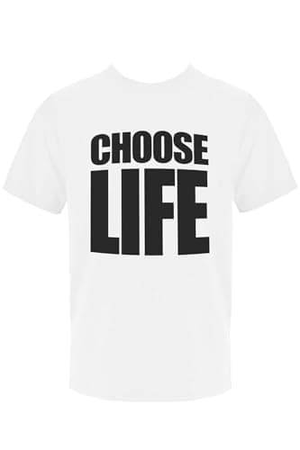 Image of I LOVE FANCY DRESS Adults 'Choose Life' T-Shirt - Small - White 1980s Slogan Tee, Retro Pop Singer Shirt, Eighties Throwback Party Costume, Vintage Style Top for Themed Events